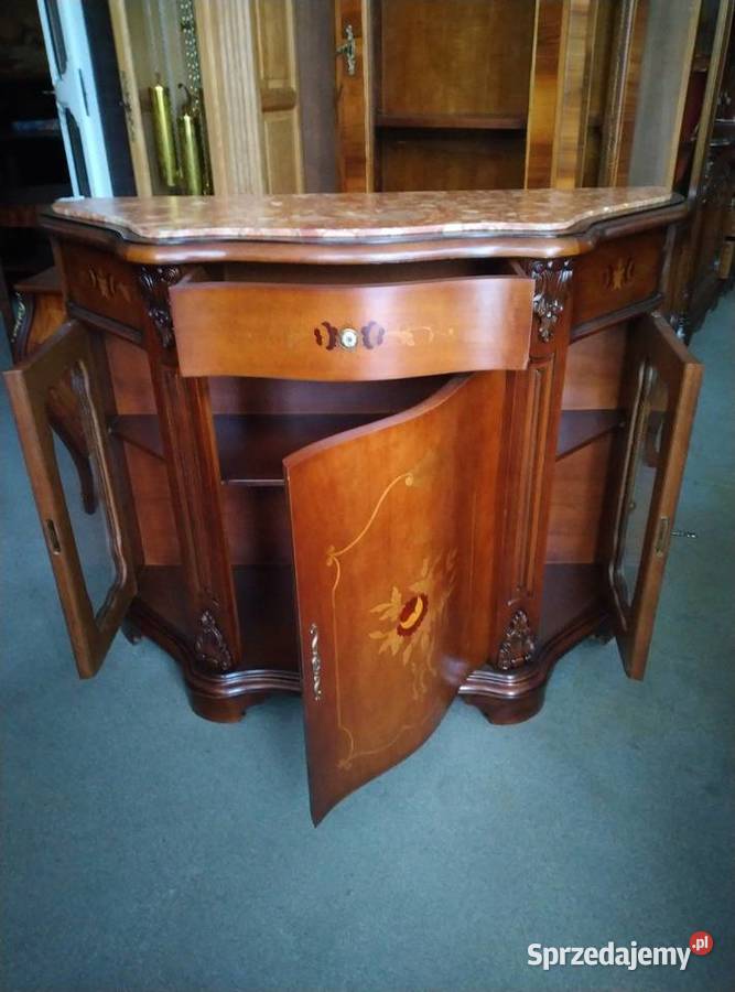 Włoska komoda intarsjowana marmurowy blat