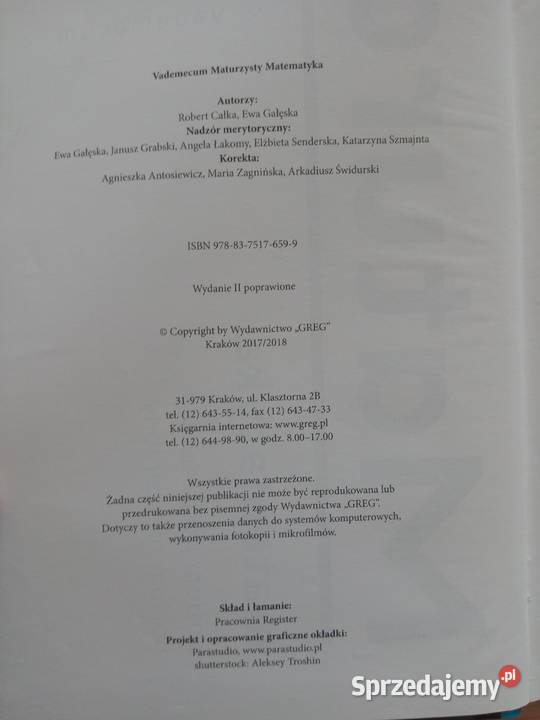 Matura z matematyki vademecum liceum wydawnictwo śląskie Dąbrowa Górnicza sprzedam
