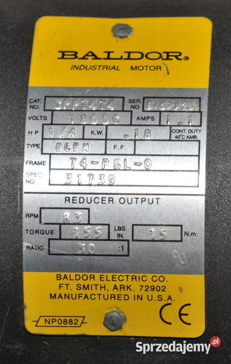 Motoreduktor Baldor CPP7474 83obr 15Nm 180VDC