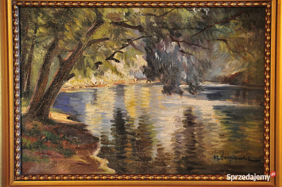 Urokliwy stary pejzaż olejny w ramie Wrocław sprzedam