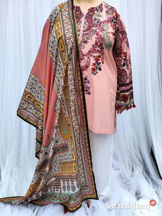 Duża chusta szal dupatta różowa bawełna kolorowy Szczecin