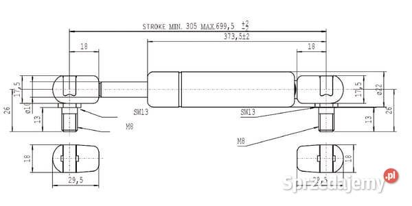 Sprężyna gazowa L6995 mm 290N Stabilus CA660566 Kamionna