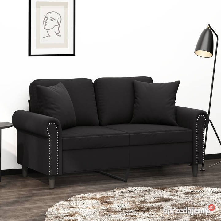 2osobowa sofa z poduszkami czarna 120 aksamit Warszawa sprzedam