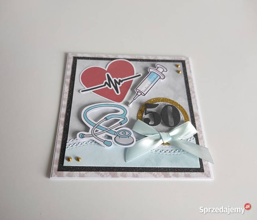 Kartka ręcznie robiona na urodziny medyczna Rękodzieło Łódź