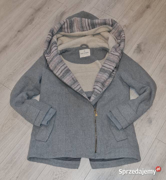 Płaszcz damski popielaty kaptur 38M Łódź sprzedam