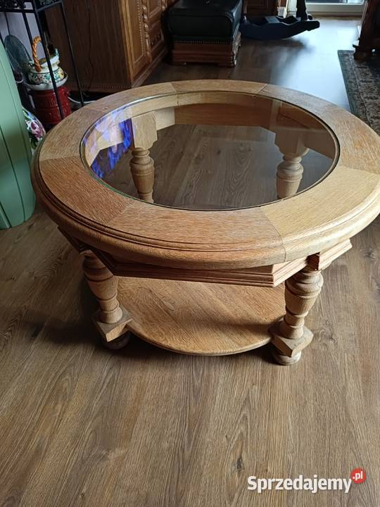 Ława dębowa ze szklanym blatem ciężka jasna Lipno