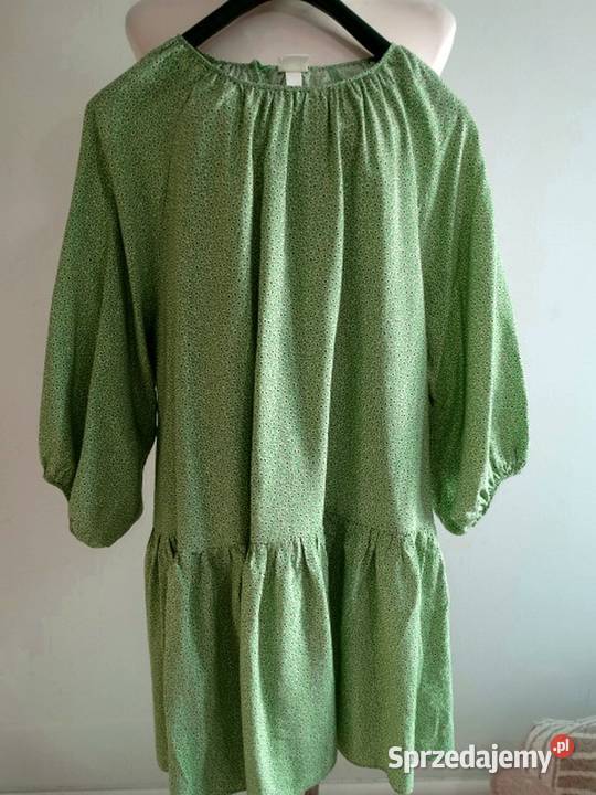 Sukienka HM Trapezowa Limonkowy Kolor Drobne Łomża