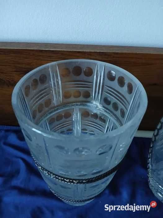 Zestaw 2 starych duzych wazonów okutych srebrem Kraków