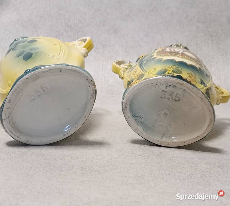 Para Wazonów Rocaille Ręcznie Malowane Złocenia