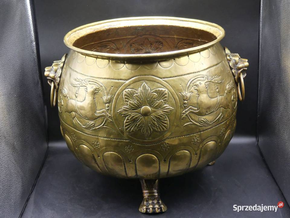 Ogromna mosiężna donica na nóżkach z ozdobnymi wielkopolskie Poznań