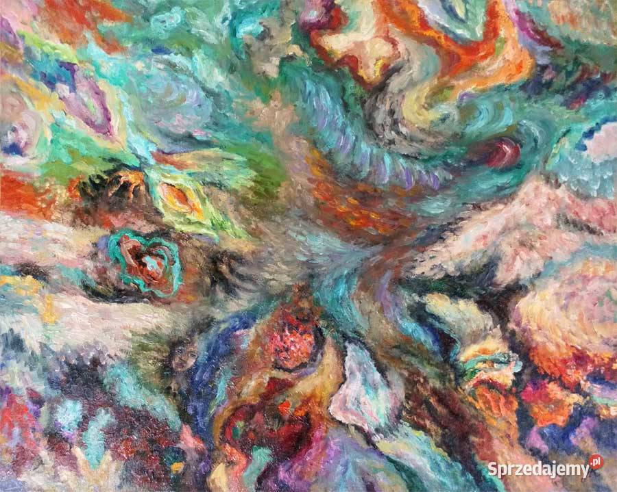 abstrakcja obraz olejny na płótnie kolorowy W1 Świerzawa