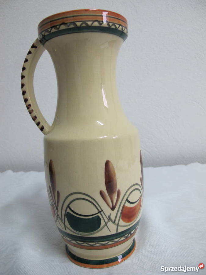 Stary dzban ceramiczny ucho ręcznie malowany GK Olkusz