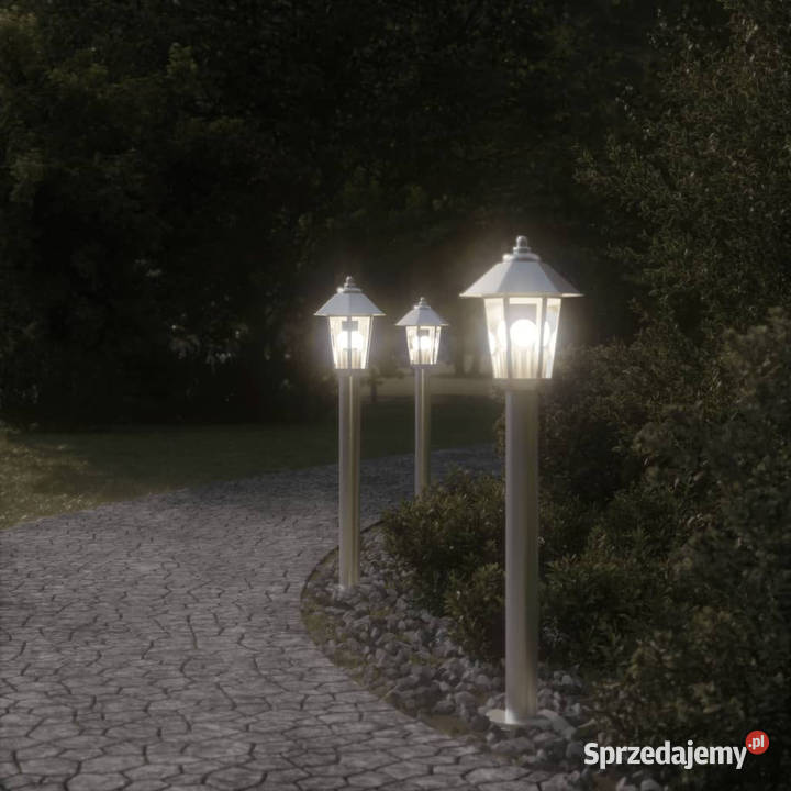 Lampy ogrodowe na słupku 3 srebrne 80 stal Warszawa sprzedam