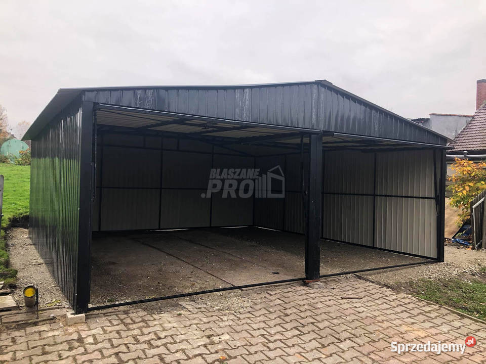 Garaż blaszany 6x6 2x Brama uchylna Czarny Dach 307zł/m2 Białystok