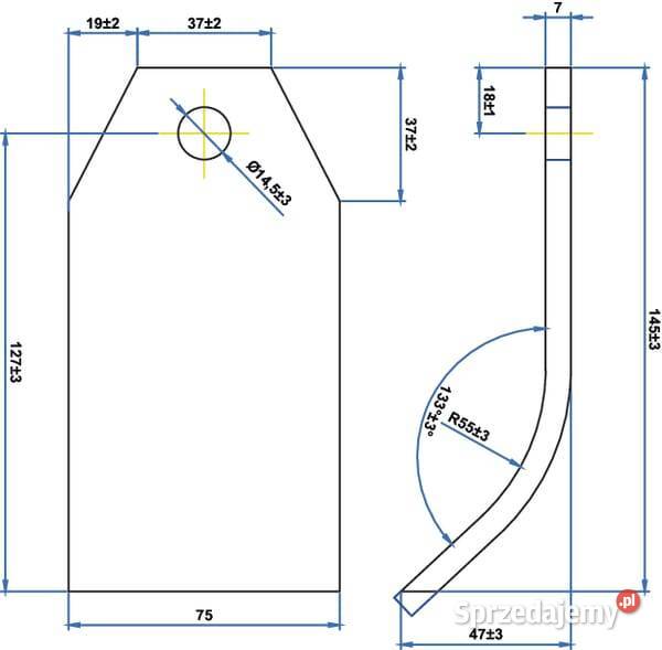 Nóż bijakowy 75x7x145 135 mm pasuje do Taarup Kamionna