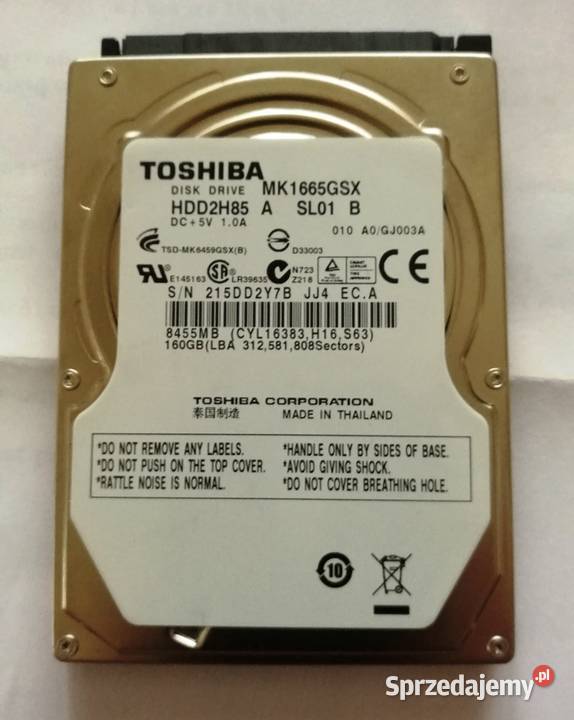 Dysk SATA Toshiba 160 GB do laptopa Pojemność 160 Legionowo