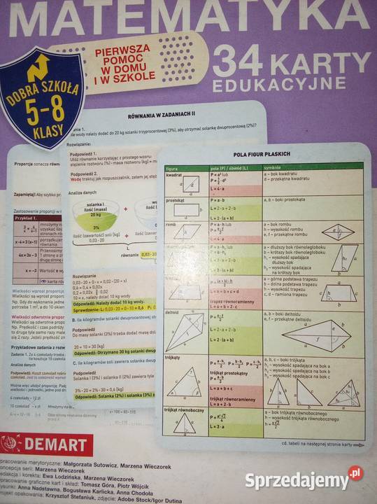 Karty do nauki matematyki klasa 58 egzamin dolnośląskie Wrocław sprzedam