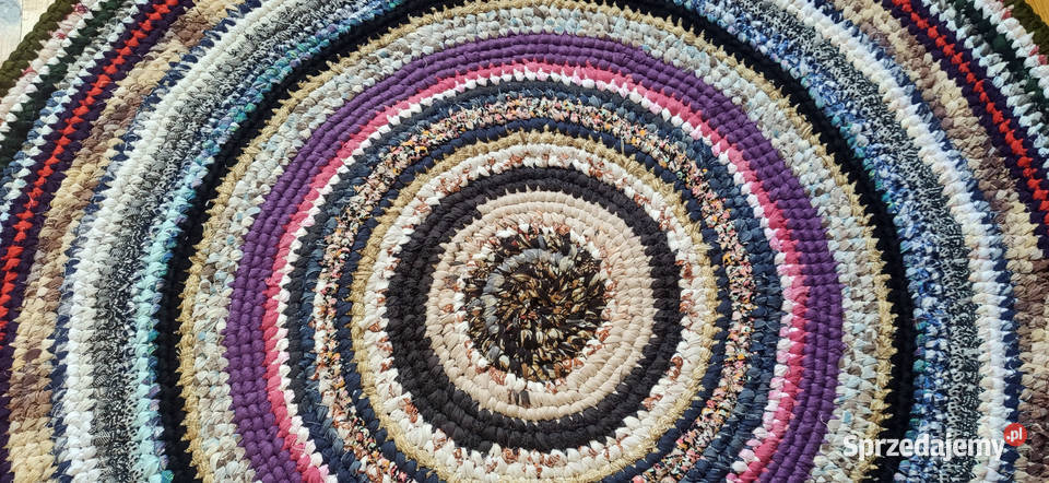 Dywan okrągły średnica 126 rękodzieło zero waste wielokolorowy Łódź