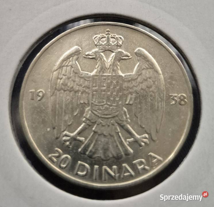 JUGOSŁAWIA 20 DINARA 1938 r PIOTR II Ag 1 Numizmatyka Wałbrzych