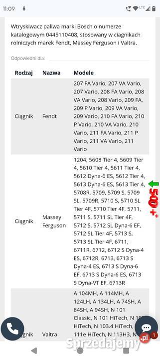 Wtryskiwacz 0445110408 valtra Fendt Massey Turkowice