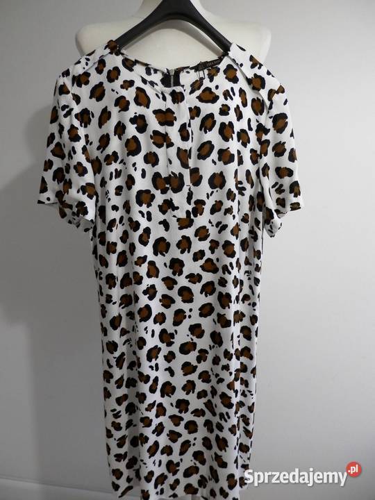 Sukienka Zara Trapezowa Kremowa Modny Nadruk biały podlaskie Łomża