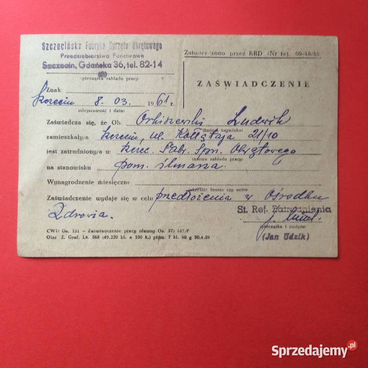 1718 Zaświadczenia Z Miejsc Pracy Orkiszewski