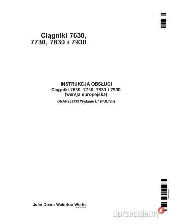 JOHN DEERE 7600770078007900 instrukcja obsługi pomorskie Gdańsk sprzedam