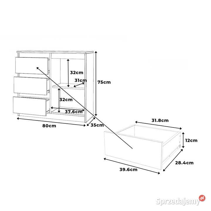 Komoda Wąska 80 Do Salonu Sypialni 3 Szuflady 75cm Elbląg sprzedam