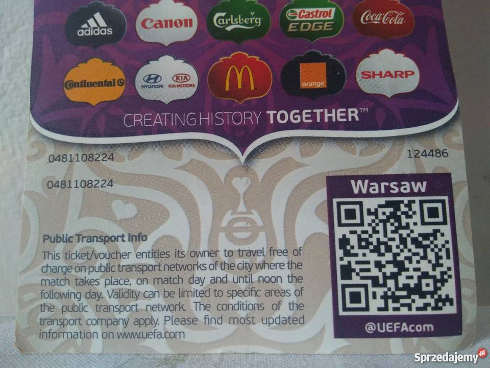 bilet pamiątkowy EURO 2012 POLSKA ROSJA Stadion Warszawa
