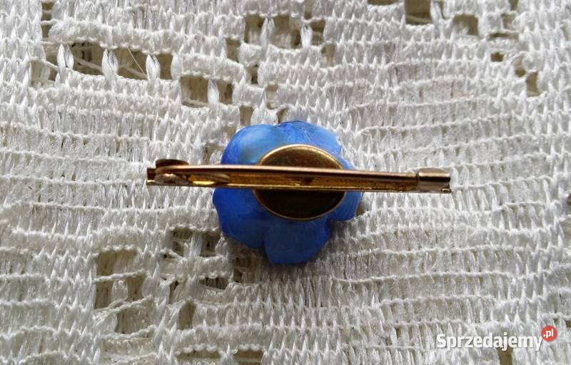 Stara angielska broszka niebieski kwiat Ochojno
