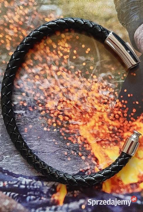 BRANSOLETKA 21 ZAPIĘCIE MAGNES STAL SKÓRA MĘSKA Częstochowa