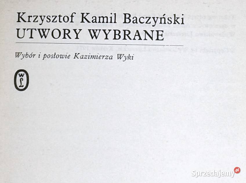 Utwory wybrane Krzysztof Kamil Baczyński Pozostałe Chełm sprzedam