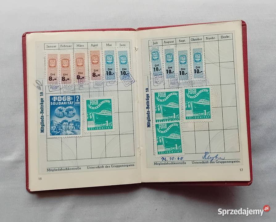 Legitymacja związku zawodowego FDGB NRD 1951 r wielkopolskie Koźminek