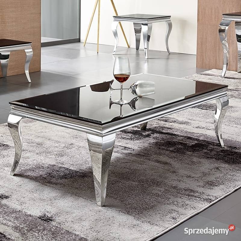 Ława glamour Ludwik Szklana Biały Czarny Stolik 45cm Warszawa
