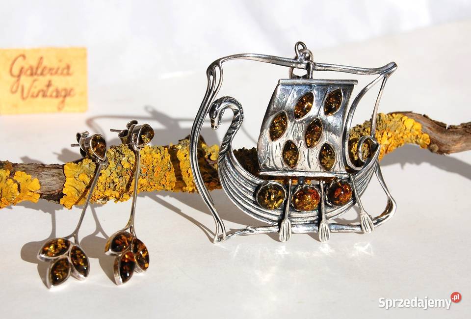 Łódź Wikingów drakkar wisior i kolczyki komplet Lublin