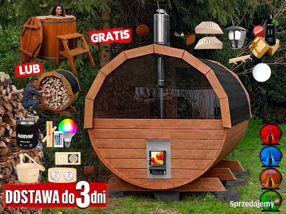 SAUNA Ogrodowa 300 OKNO 50 Beczka 500L Akcesoria Sauny Nowy Targ sprzedam