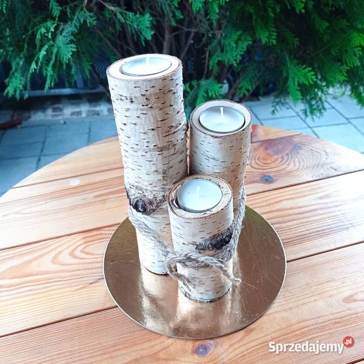 Sprzedam trzy świeczniki naturalne drewno sprzedam