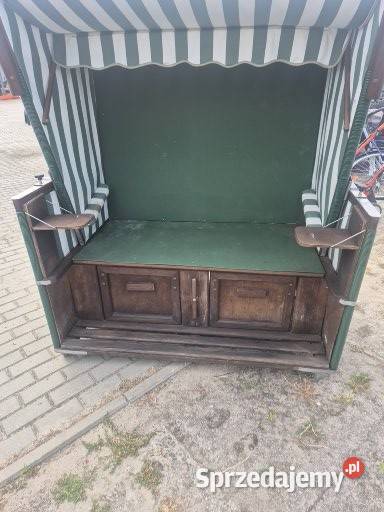 Leżak plażowy 2osobowy w zielonobeżowe paski łódzkie