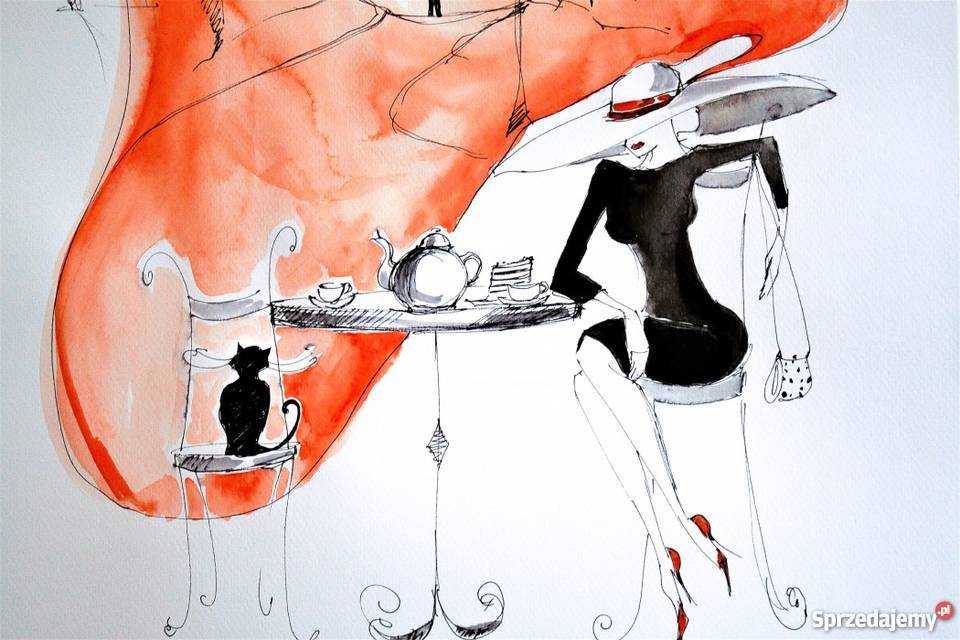 Praca akwarelą i piórkiem Kreacja kawie Katowice