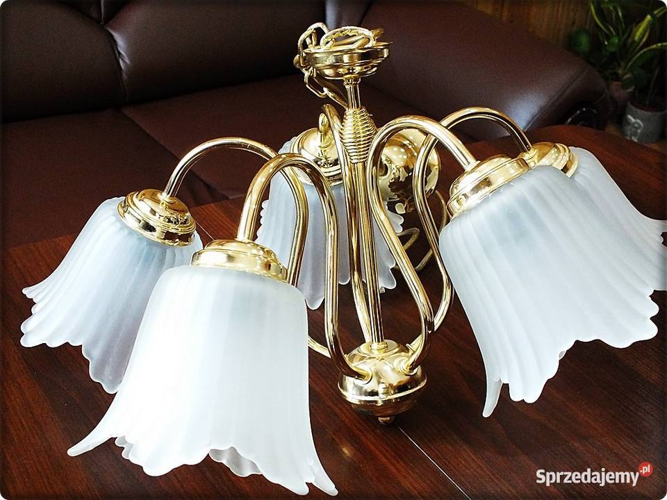 Złoty Żyrandol 5 ramienny Piękna Lampa wisząca z Żary
