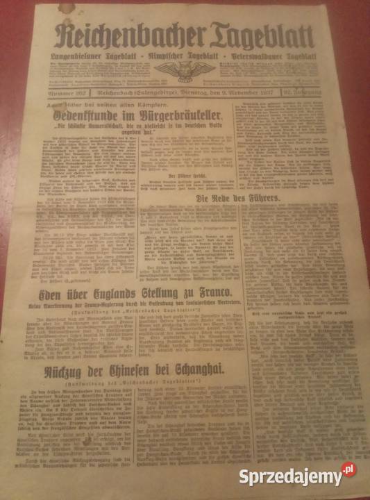 Niemiecka Gazeta z 1937 roku Antykwariat Oleszna