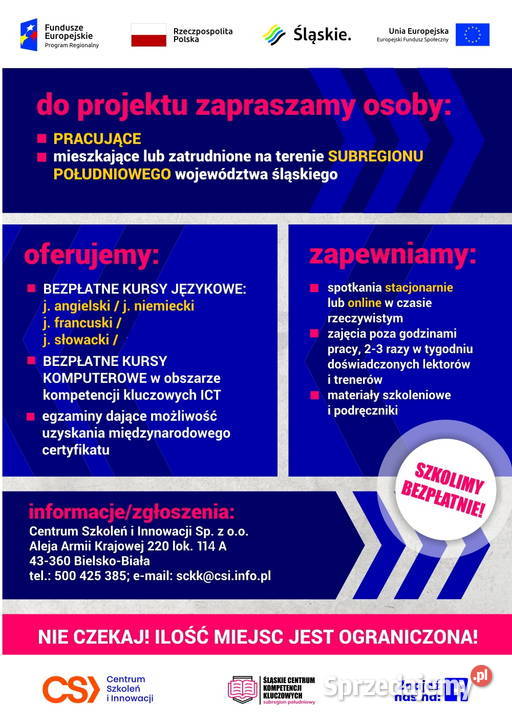 Bezpłatne KURSY angielski pracownika śląskie Cieszyn