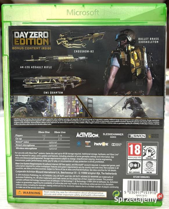 Xbox One Call of duty advanced warfare day zero warmińsko-mazurskie Elbląg sprzedam