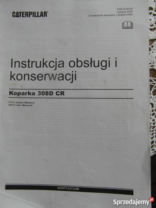 dtr insrtukcja obsługi koparka caterpillar 308 D Szczecin