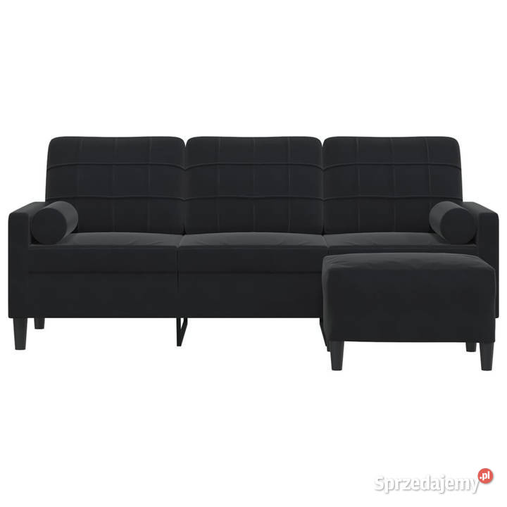 3osobowa sofa z podnóżkiem czarna 180 aksamit Warszawa
