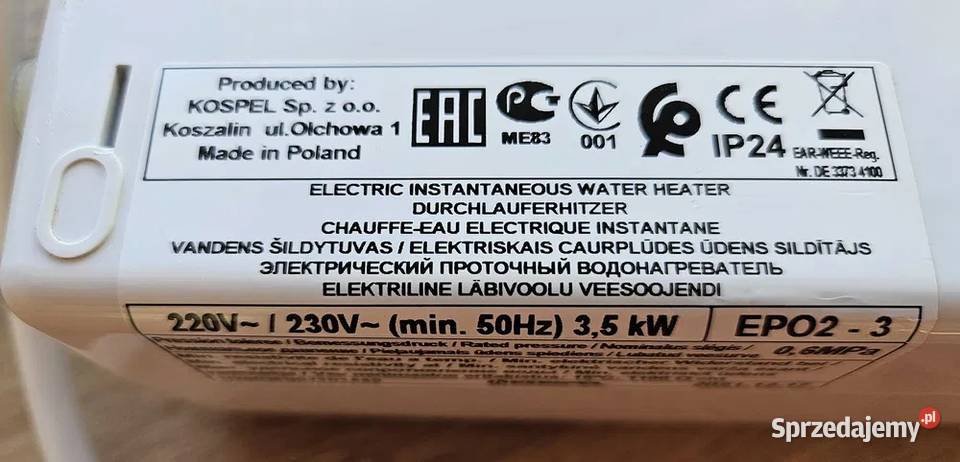 Przepływowy podgrzewacz wody Kospel 35 kW
