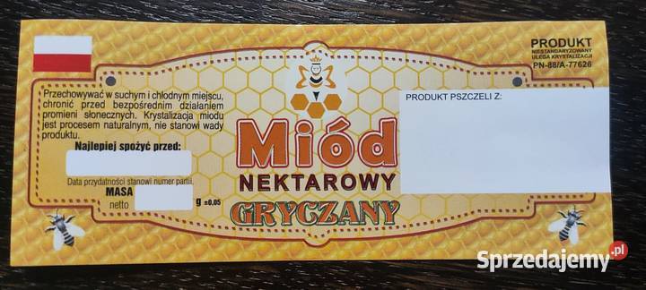Etykieta na miód NEKT GRYCZANY 50x116mm 100 Łódź