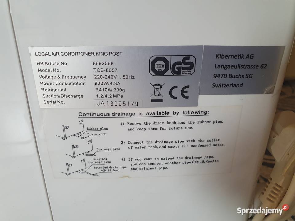 Klimatyzacja firmy Nanyo model TCB8057 Klimatyzatory Wilcza sprzedam