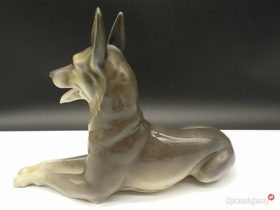 Przedwojenny Owczarek Niemiecki NEUTETTAU Porcelana i szkło Raszków