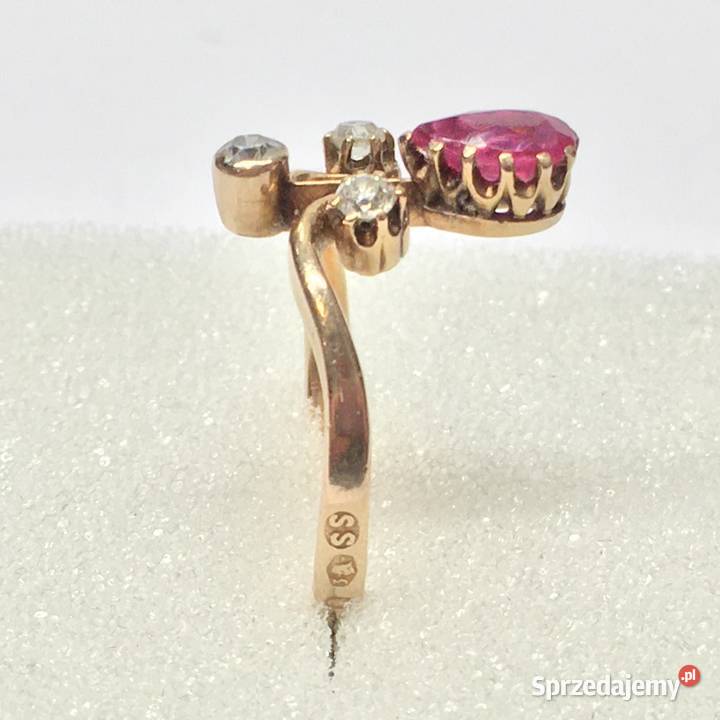 Złoty PIERŚCIONEK 585 14K Art Dco RUBIN i złoto mazowieckie Warszawa